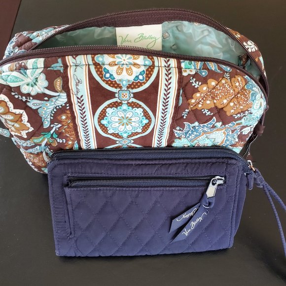 Vera Bradley Handbags - Vera Bradley Navy Wristlet + Cosmetic Makeup Bag